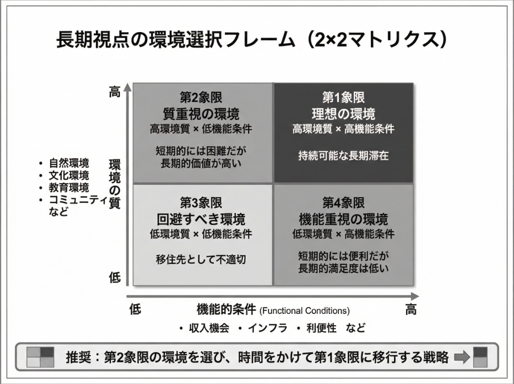 【環境移住】長期視点の環境選択フレーム（2×2マトリクス）